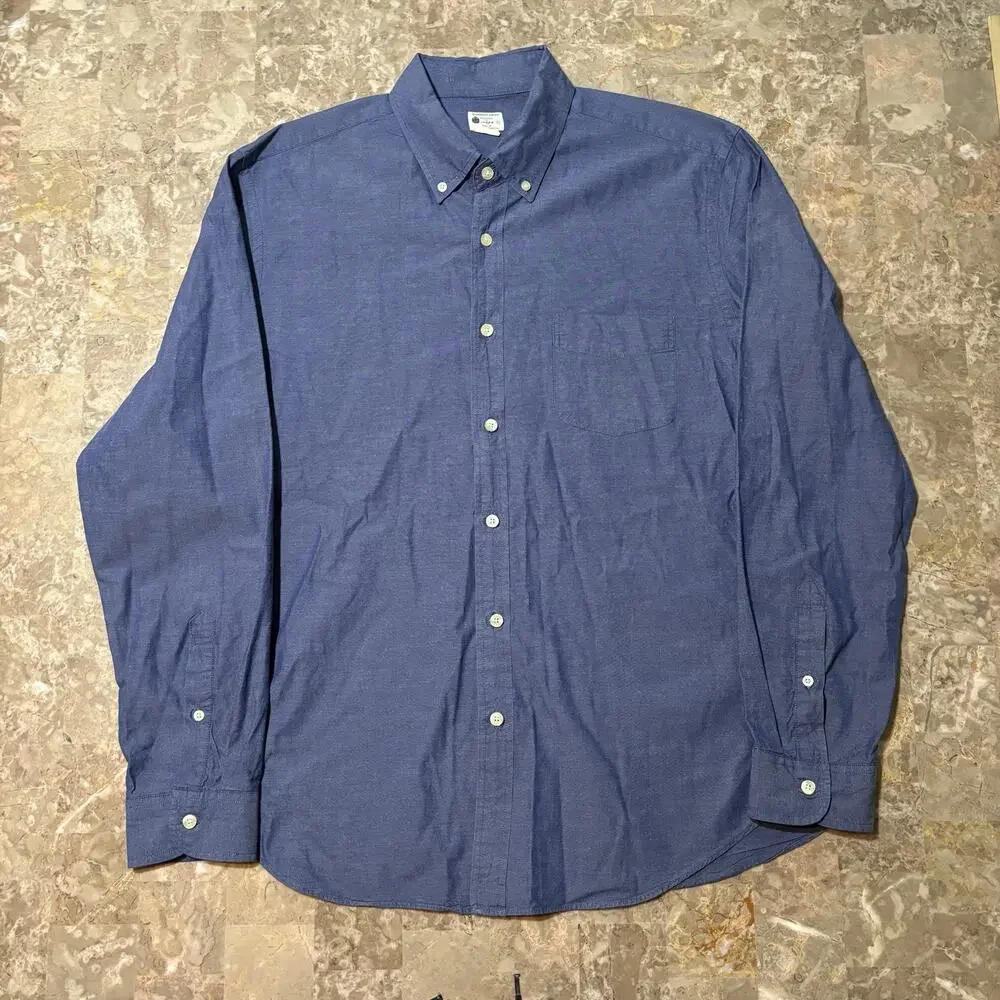 J Crew Shirt Mens Large Blue Sunwashed Oxford Woven Long Sleeve Button OCBD